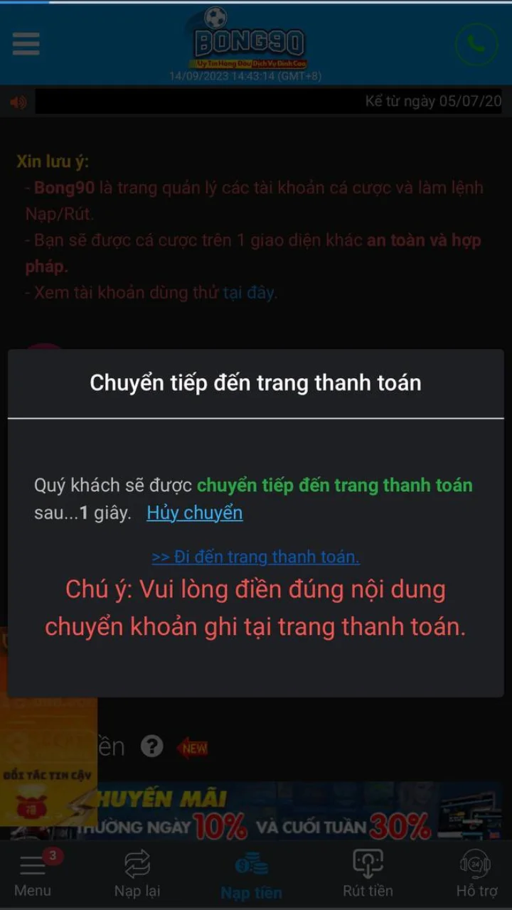 Nạp tiền Bong90